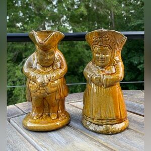 Rare 1840s Staffordshire English Majolica Toby Jug Husband and Wife Duo